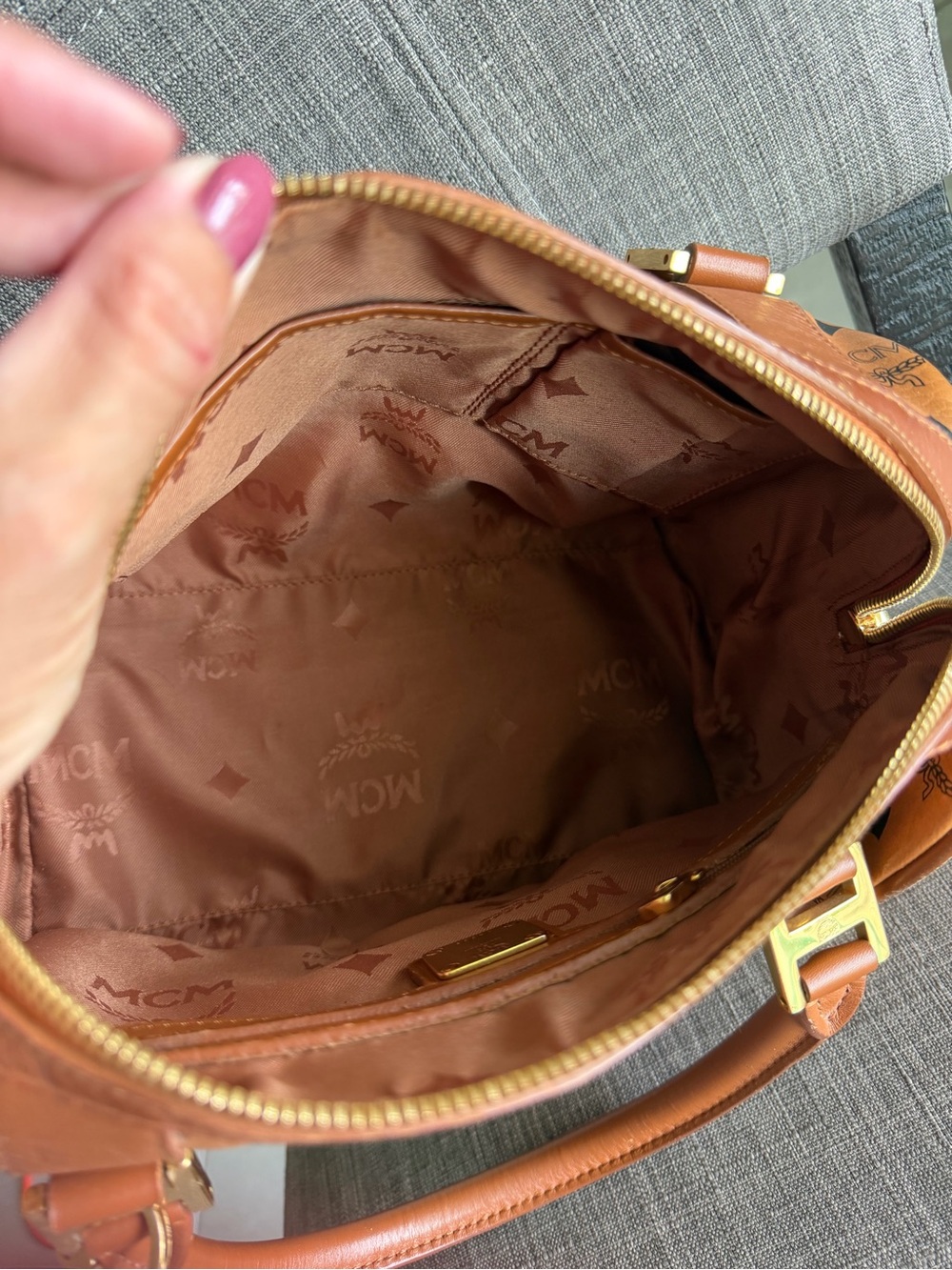 MCM Cognac Visetos Logo Satchel with Gold Hardware - Picture 11 of 12